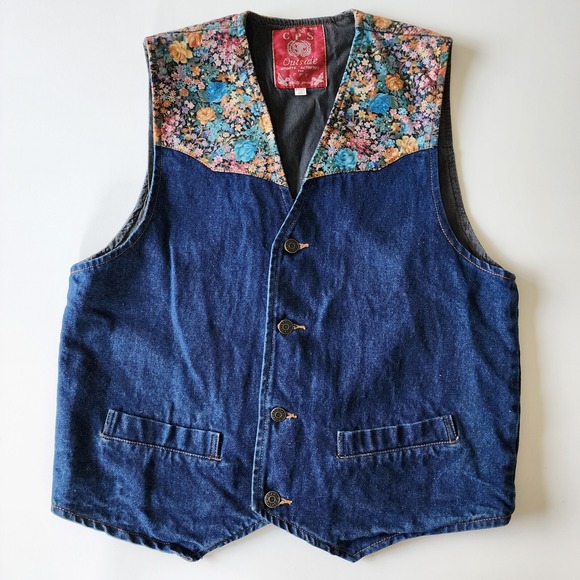 CPS Jackets & Blazers - CPS Denim Vest Womens Large Floral Western Cowgirl Rodeo 80s Cottagecore Country